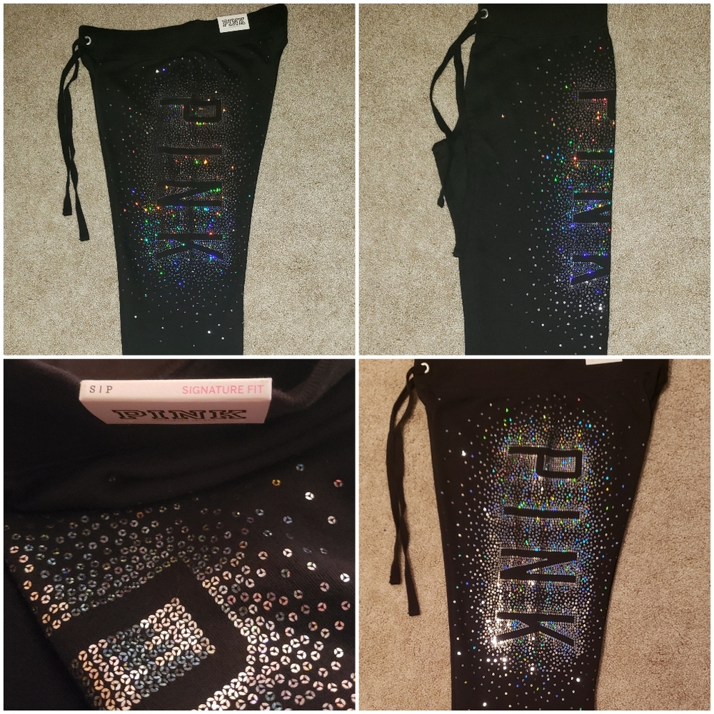 RARE HTF Victoria's Secret PINK holographic starburst bling signaturefit joggers